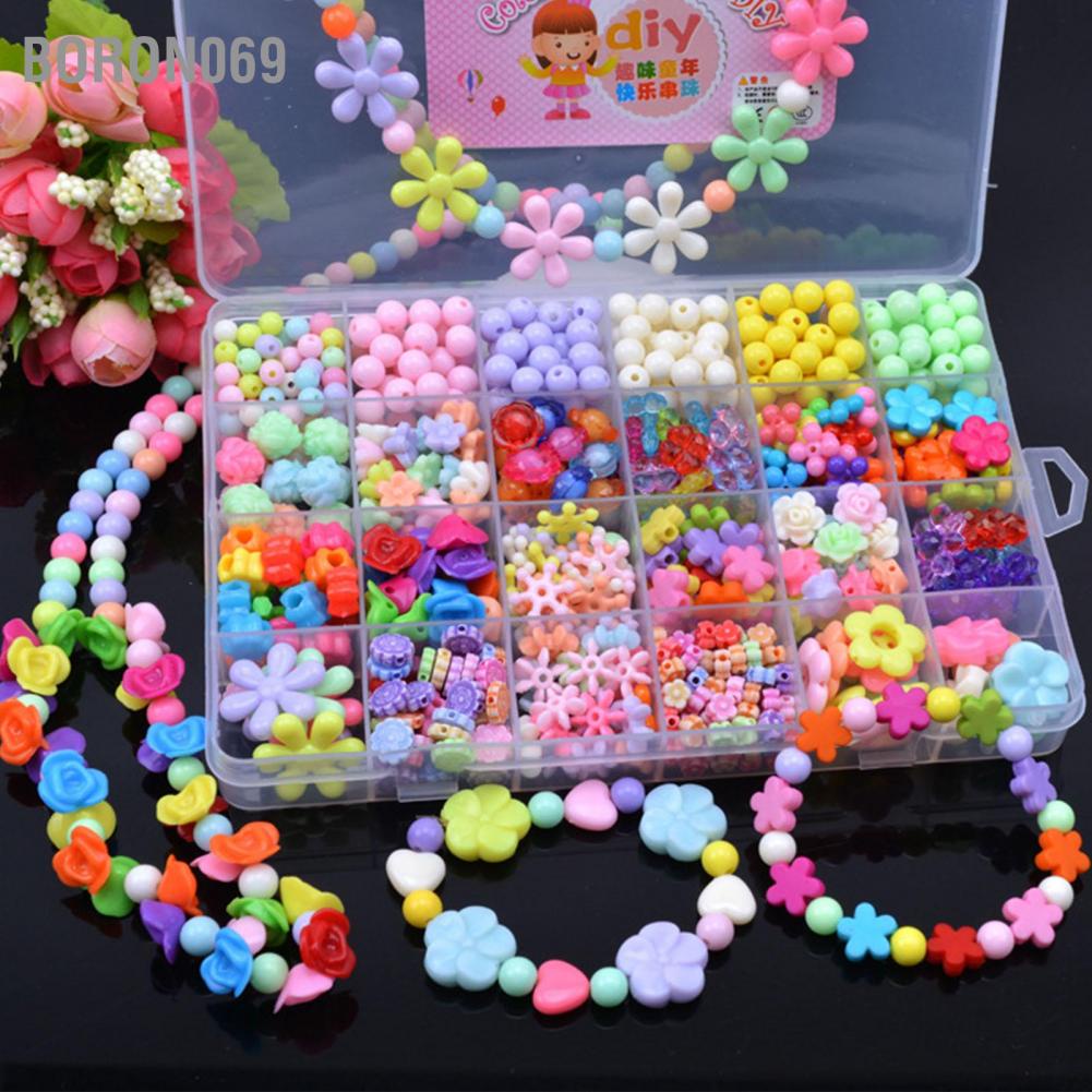 Boron069 9 cái Bộ Đồ Trang Sức Trẻ Em Vòng Tay Làm Hạt Xếp Hình Chơi Tự Giáo Dục với 24 Lưới Cho Bé Gái