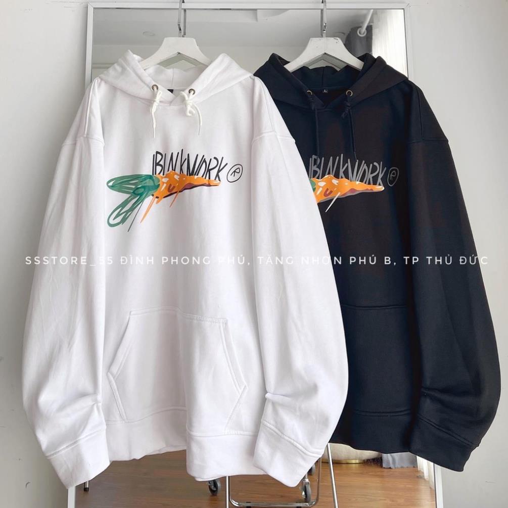 Hoodie Dáng Rộng Mũ To 2 Lớp Tay bồng hình Thỏ In 2 Mặt Nam nữ Unisex Basic