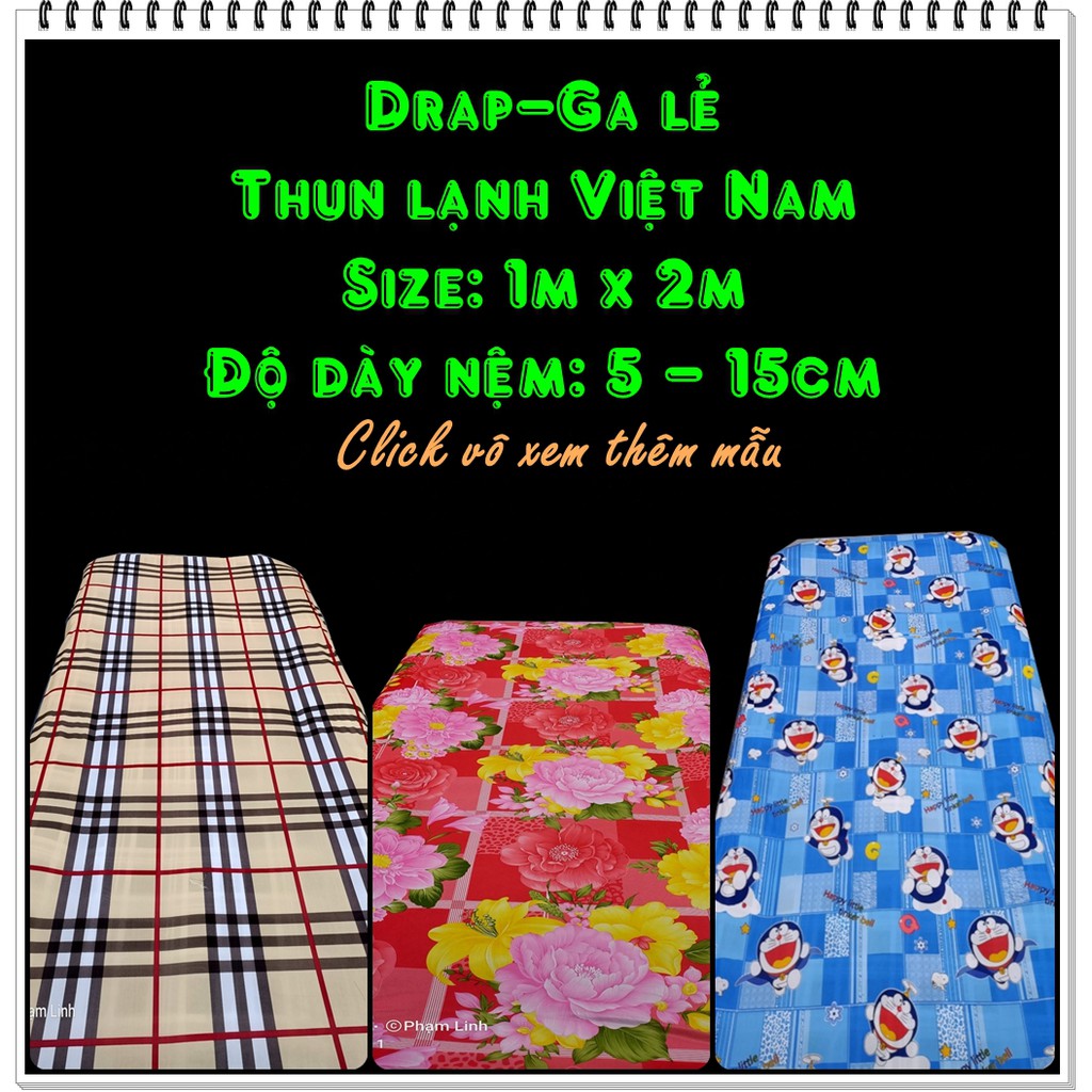 Drap-Ga trải giường Size 1m x 2m x 5-15cm Thun lạnh Việt Nam sợi Jersay Chỉ 1 Drap