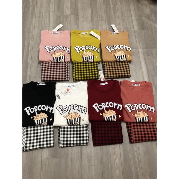 Đồ bộ thun cotton áo màu phối quần sọc giao hoạ tiết ngẫu nhiên