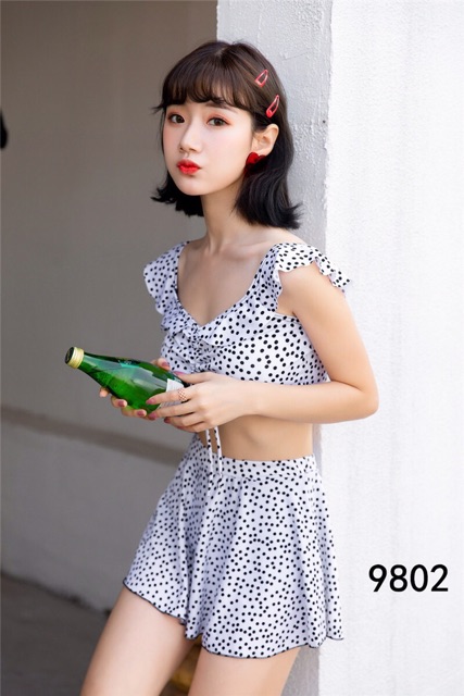 Bikini tắm biển kín đáo Hàn Quốc đồ bơi cạp cao che bụng | BigBuy360 - bigbuy360.vn