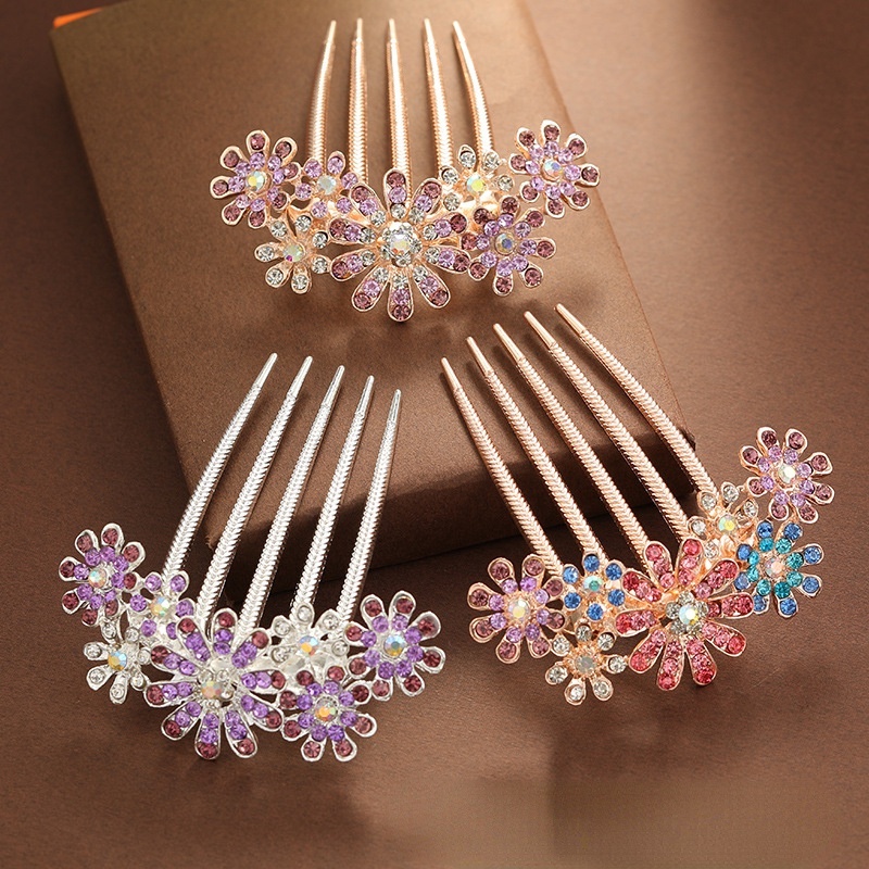 Lược Cài Tóc Bằng Hợp Kim Đính Đá Hình Hoa Xinh Xắn