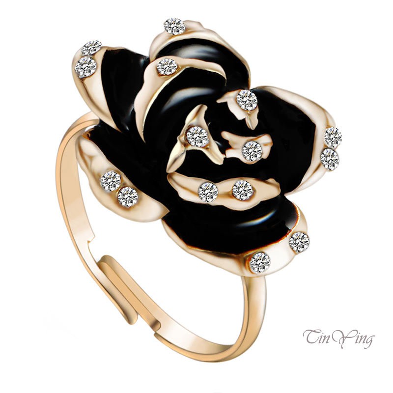 GETNOIVAS Nhẫn Hở Hợp Kim Hình Hoa Hồng Đính Đá Xinh Xắn