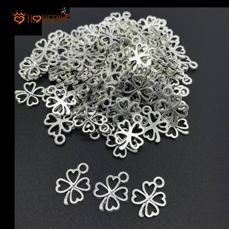 Set 20 Mặt Vòng cổ Bạc Hình Cỏ May Mắn Diy