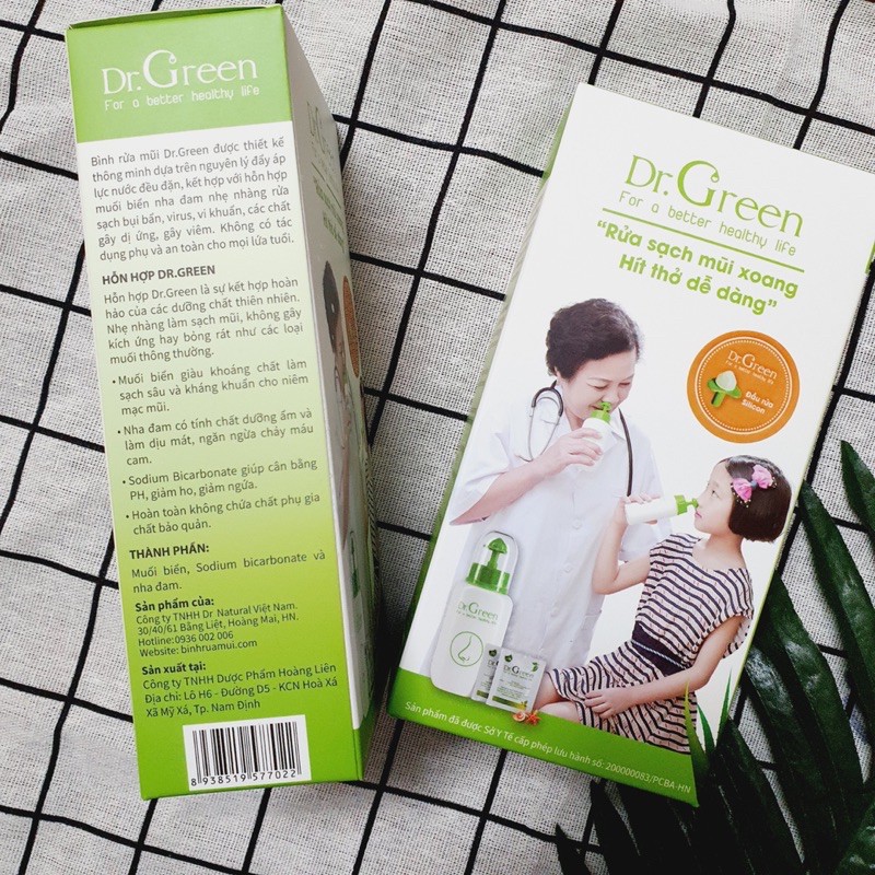 {CHÍNH HÃNG} BÌNH RỬA MŨI DR. GREEN TẶNG KÈM 10 GÓI MUỐI BIỂN NHA ĐAM