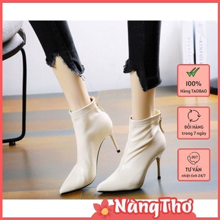 Bốt nữ cao gót thu đông cổ thấp mũi nhọn, gót cao 9cm, khóa kéo sau