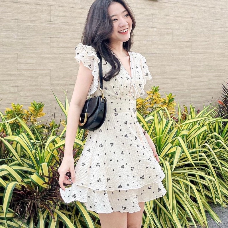 Váy Hoa Nhí Tay Cánh Tiên, Đầm Xoè Hoa Nhí Đũi Mát