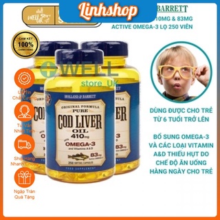 Dầu gan cá tuyết holland & barrett cod liver oil 250 capsules 410mg
