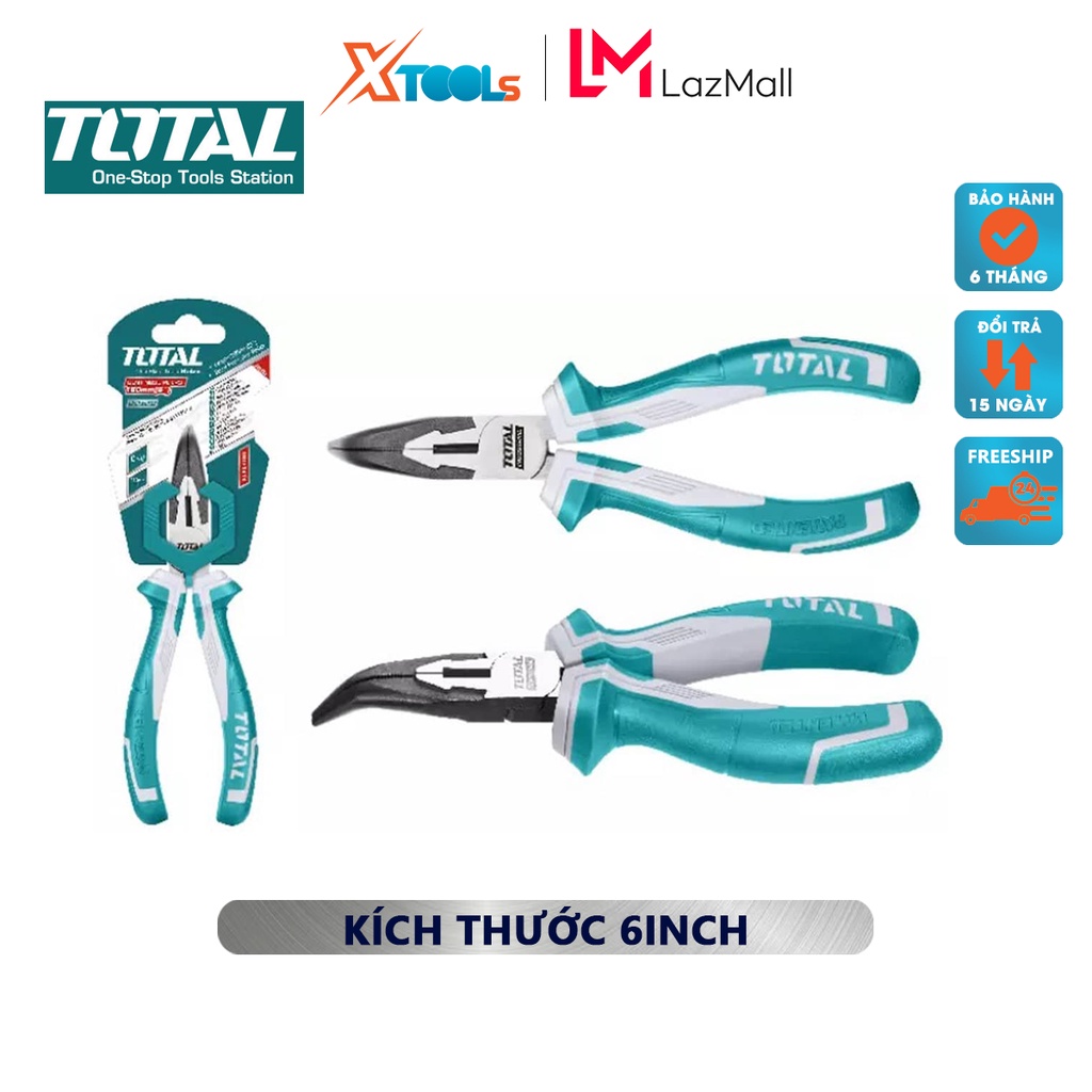 Kìm nhọn mũi cong TOTAL THT24616 | kềm mũi nhọn mỏ cong khả năng cắt dây điện mềm 4.0mm, cắt dây cứng 2.8mm kích thước 1