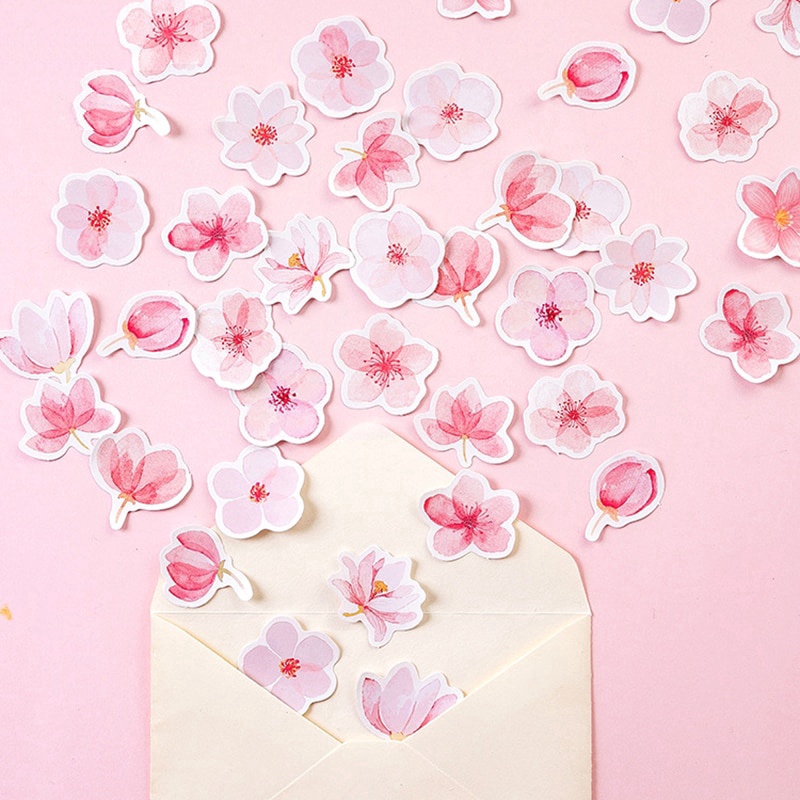 Set 45 Miếng Dán Hình Hoa Anh Đào Trang Trí Sổ Tay Nhật Ký DIY