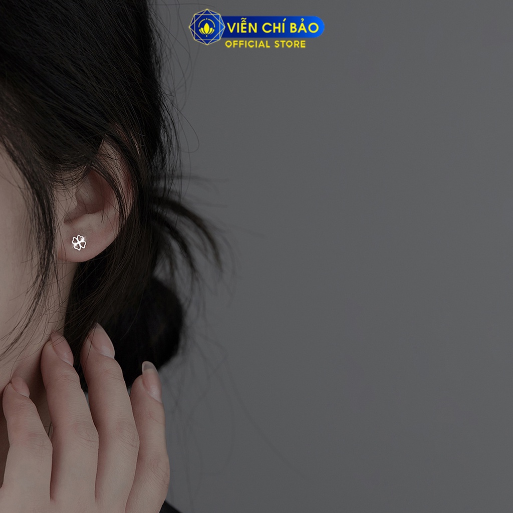Bông tai bạc nữ hình cỏ 4 lá chất liệu bạc 925 thời trang phụ kiện trang sức nữ thương hiệu Viễn Chí Bảo E011x