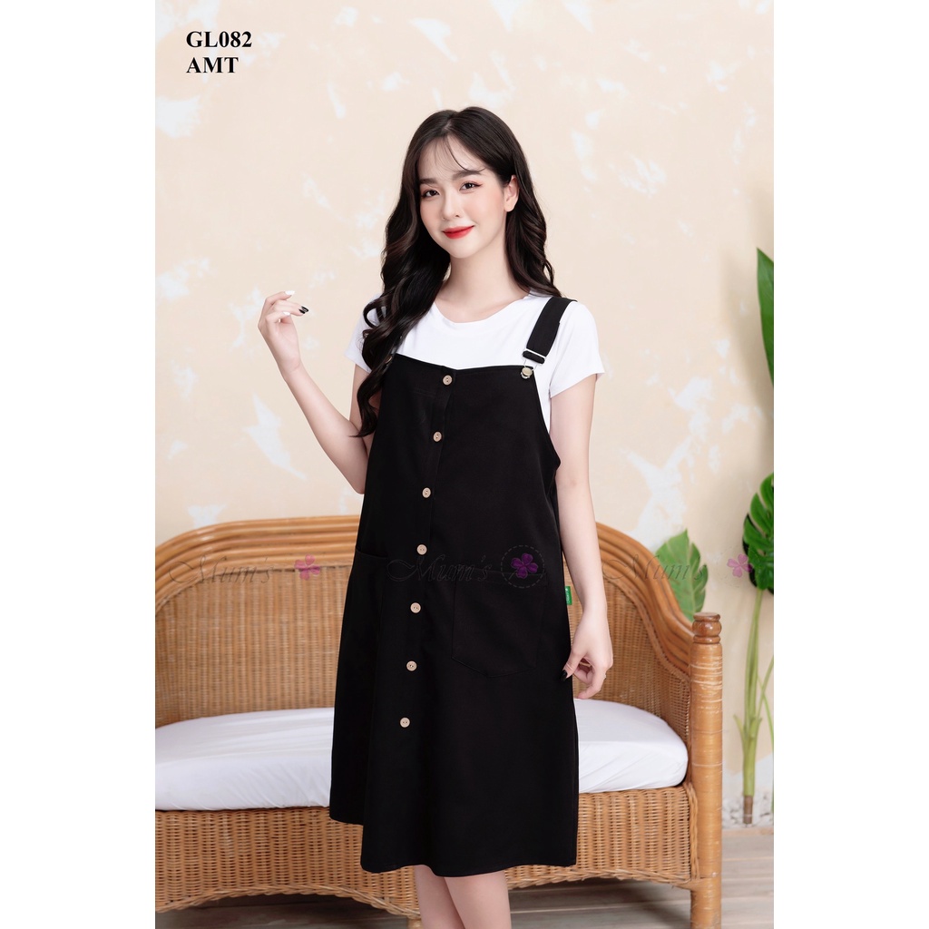 ĐẦM BẦU CÔNG SỞ MUM'S SHOP  FREESHIP  Váy bầu xinh mùa hè yếm đen khuy ngực (không kèm áo)