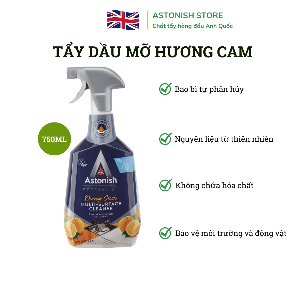 Nước lau bếp hương cam Astonish tẩy dầu mỡ vết bẩn bám trên bề mặt bếp C6790