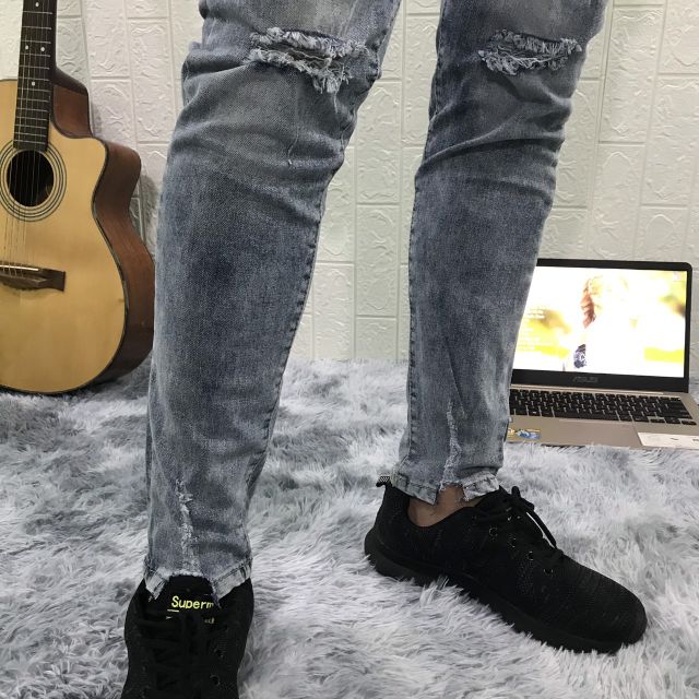 Quần jean nam dài K1979 mẫu wash rách màu xanh phong cách Hàn Quốc – Shop jean sỉ lẻ