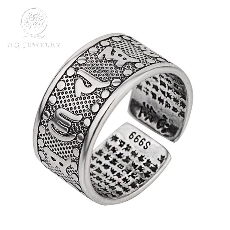 Nhẫn hợp kim mạ bạc khắc lục tự đại minh chú và bát nhã tâm kinh - NQ Jewelry