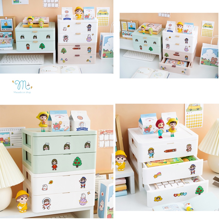 Kệ tủ 2 tầng có ngăn kéo đựng văn phòng phẩm + tặng sticker decor kệ