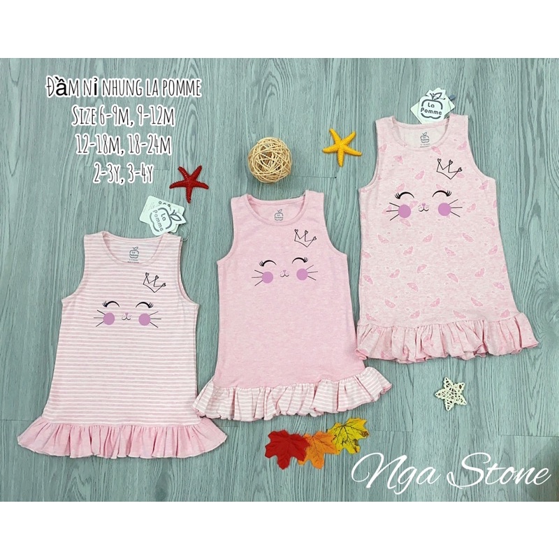 La pomme - Đầm xuông bèo nhún công chúa nhỏ vải nỉ nhung hãng La pomme