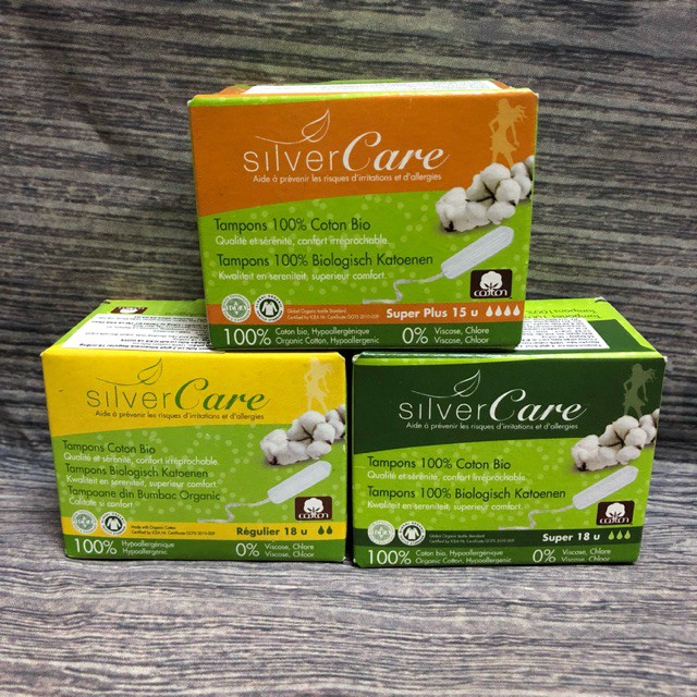 Băng Vệ Sinh Tampon Hữu Cơ 2,3 Giọt Có Cần Đẩy & Không Cần Đẩy Silvercare.