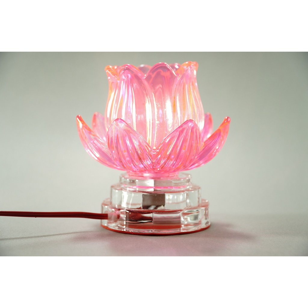 Đèn thờ cúng điện lưu ly chân bông sen nguyên khối đèn thờ led trụ tròn tầng - Cao 12cm