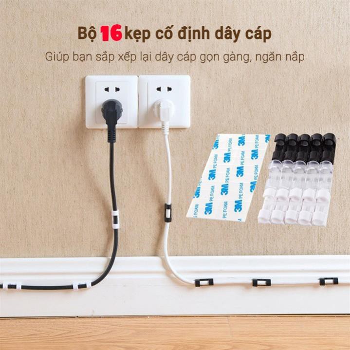 Bộ kẹp cố định dây điện, dây cáp sạc dán tường gọn gàng tiện lợi