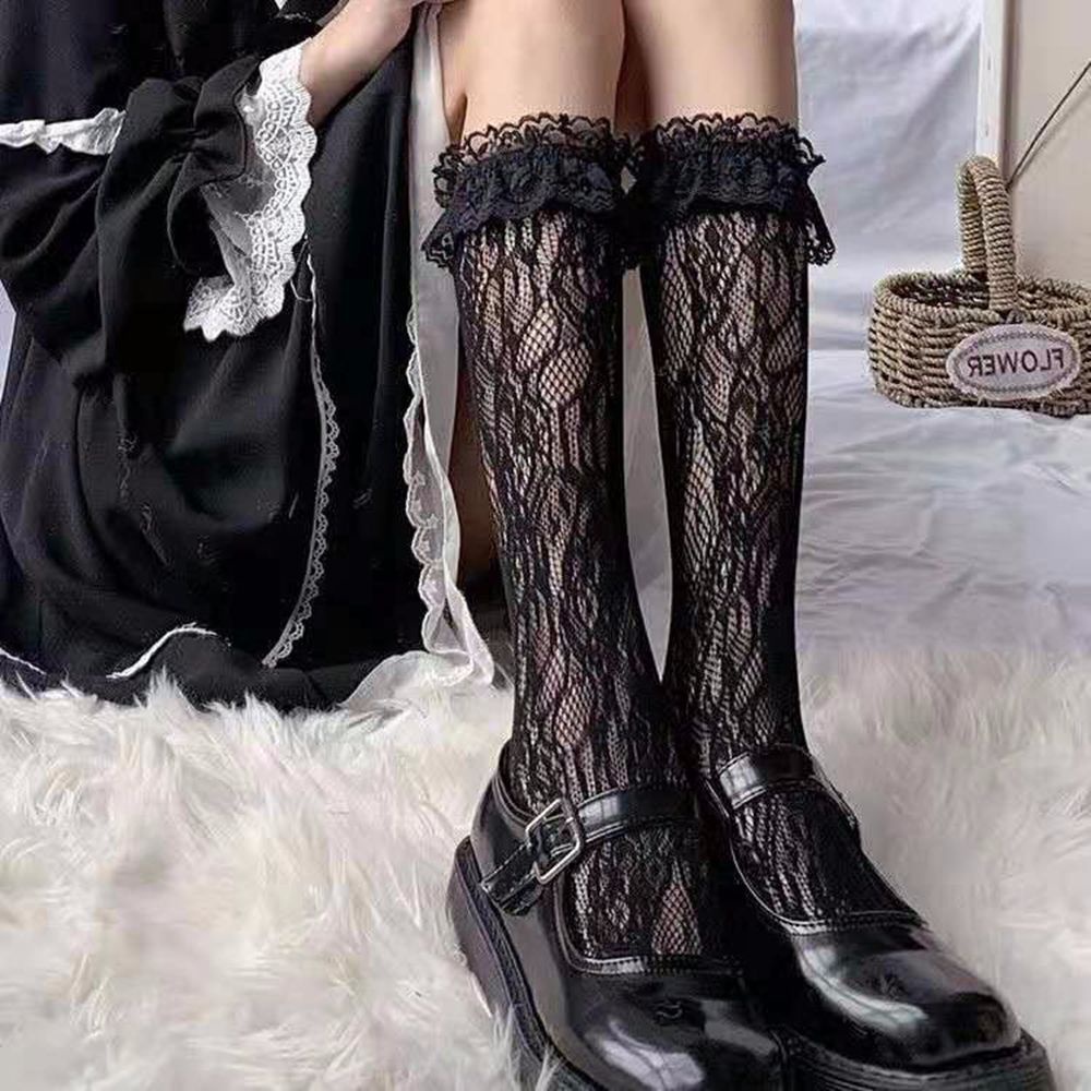 Vớ Lưới Ren Hoa Mỏng Co Giãn Màu Sắc Ngọt Ngào Phong Cách Gothic Nhật Bản Cho Nữ