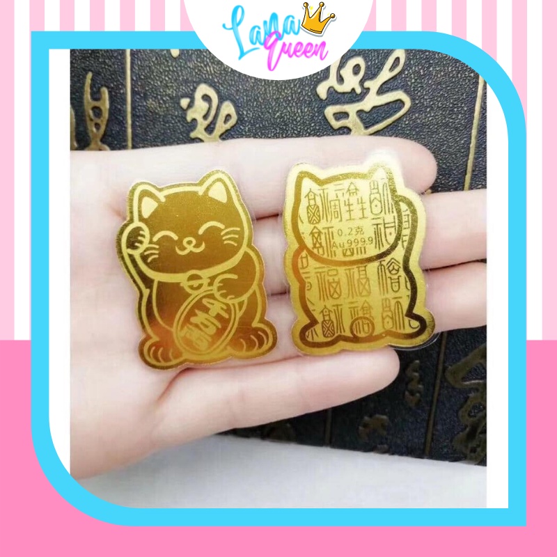 Mèo thần tài mạ vàng chiêu tài, hút lộc - dán hoặc để sau ốp lưng điện thoại, để trong ví