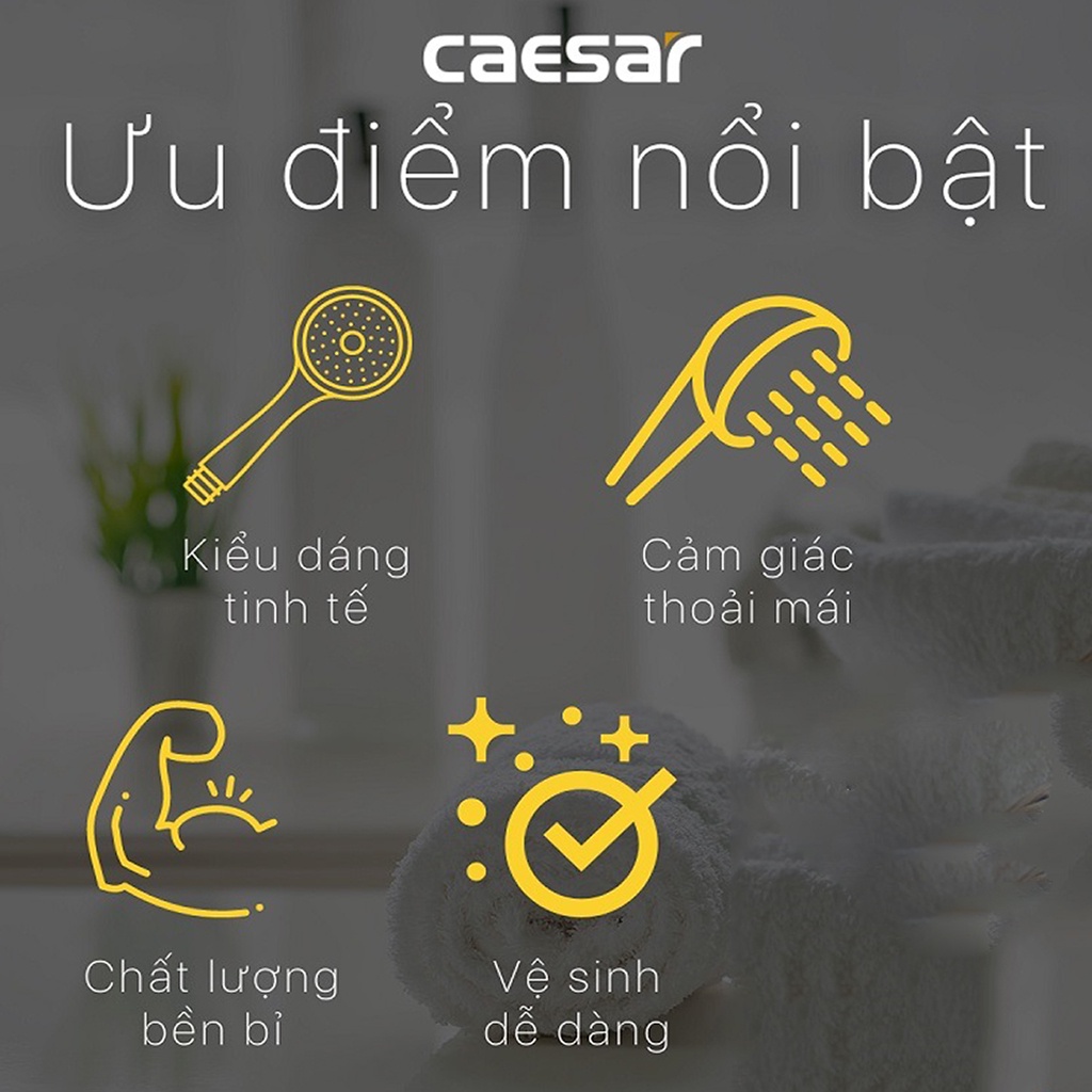 Tay sen tắm CAESAR cao cấp 3 chức năng phun nước, Nhựa ABS mạ Crom kết nối được với các loại dây sen