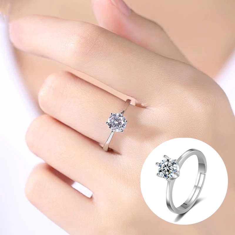 Nhẫn Hở Sáu Móng Đính Đá Zircon Mịn Thanh Lịch Thời Trang Có Thể Điều Chỉnh Cho Nữ