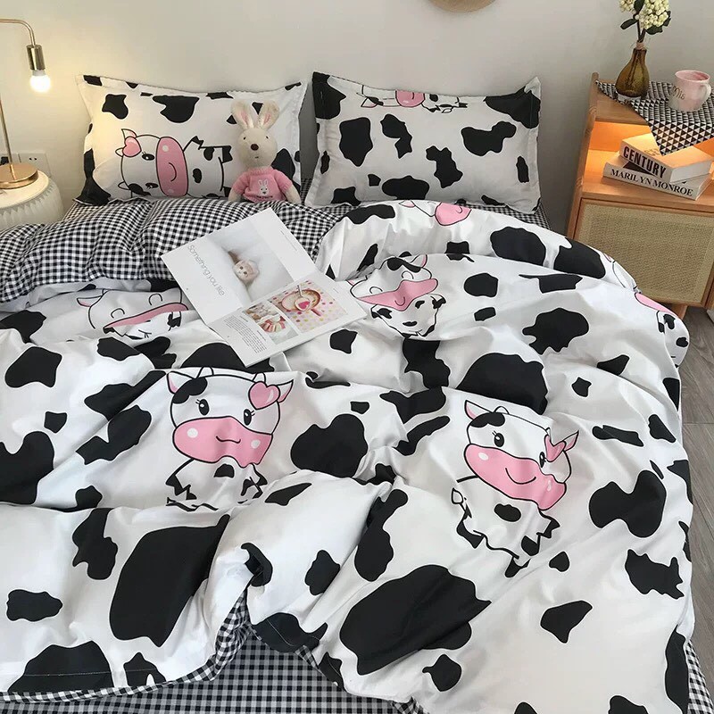 Bộ chăn ga gối Cotton poly M2T bedding Bò sữa đen, vỏ chăn mền, drap nệm và 2 vỏ gối