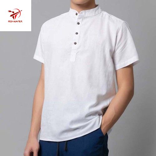 Áo Sơ mi nam tay ngắn form rộng RH , Áo sơmi nam nữ ngắn tay cổ vest unisex chất vải thun tổ ong mềm mịn thấm hút tốt