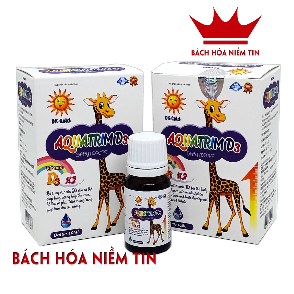 AQUATRIM Vitamin D3 K2 Mk7 Lọ 10ml dạng nhỏ giọt  giúp bé hấp thụ canxi tăng trưởng chiều cao, nhanh mọc răng