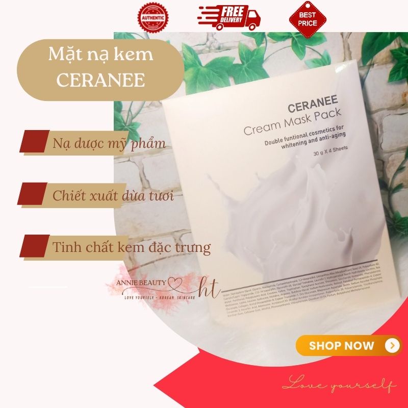 Mặt nạ CERANEE dạng kem cô đặc từ nước dừa tươi, cấp ẩm dưỡng trắng, phục hồi da nhanh chóng giúp da căng bóng mềm mượt