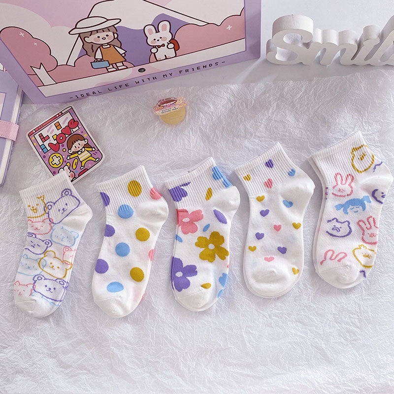 tất ngắn vớ nữ họa tiết nhiều màu sắc cầu vồng