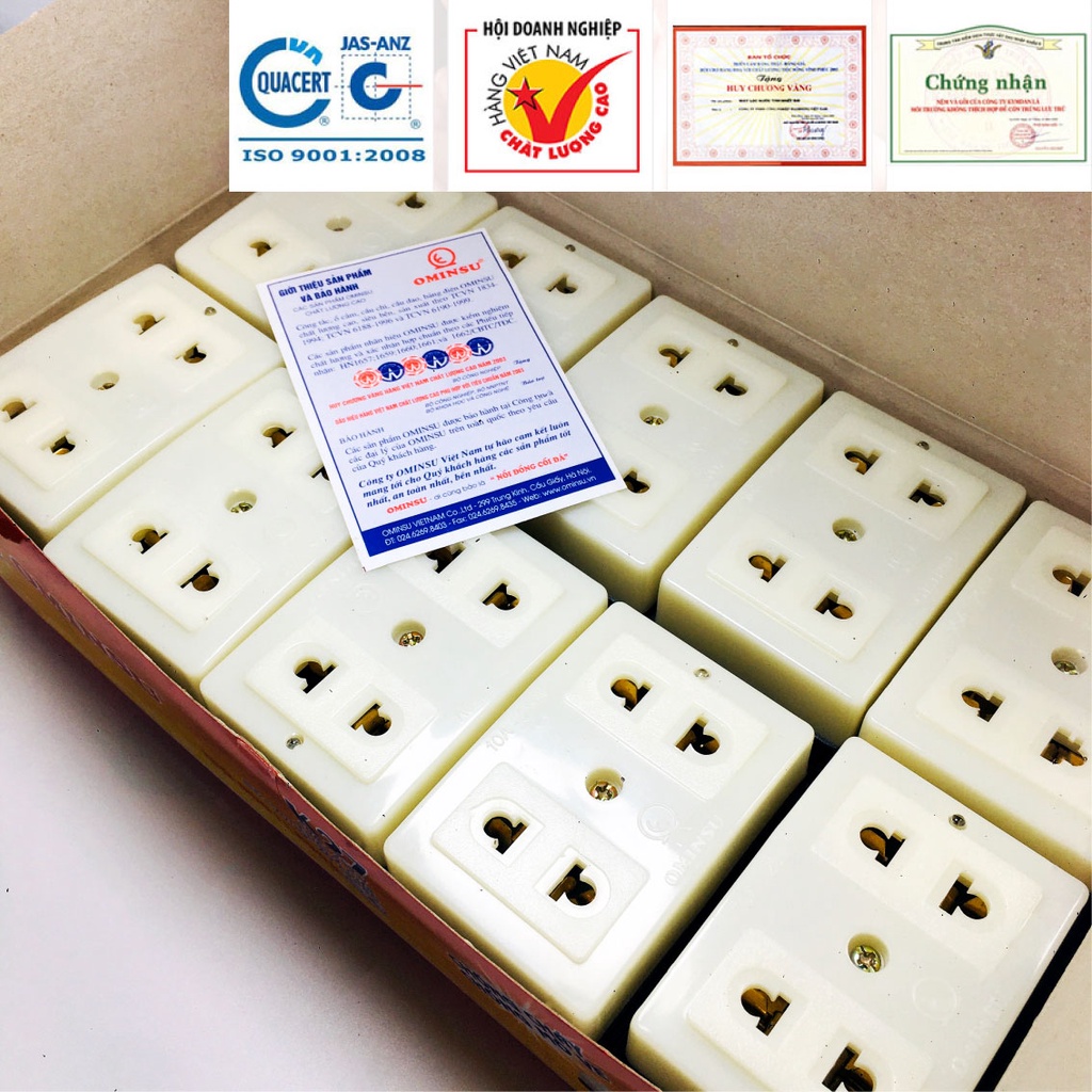 Ổ điện ổ cắm điện thương hiệu OMINSU chống cháy chống vỡ có đèn báo