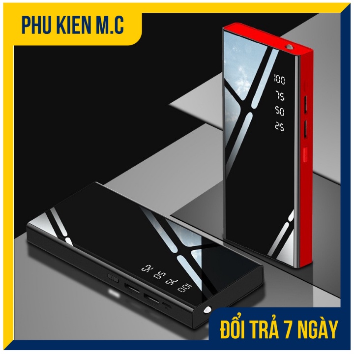 Sạc dự phòng 3000 mAh Tích Hợp Sạc Nhanh Fast Charge Mặt Kính Đen hiển phần trăm thị pin. 2 USB Có Đèn.