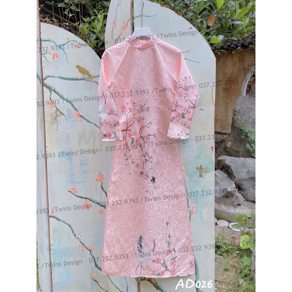 Áo dài dáng ôm KÈM QUẦN, áo dài cách tân TWINS STORE in hoa, chất gấm cao cấp - AD026