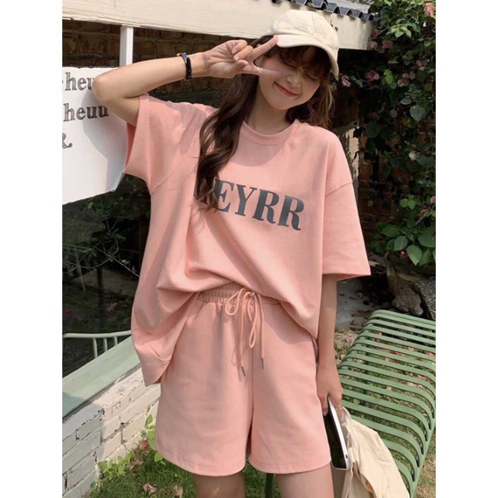 Bộ thun nữ thời trang set quần áo phông hè chất Cotton oversize form rộng (áo thun nữ + quần short)