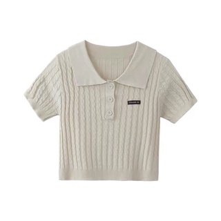 Áo polo croptop len mỏng