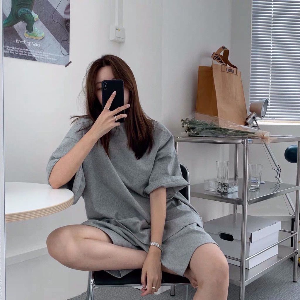 Bộ quần áo thun cộc tay ulzzang tổ ong 🦋 Set Áo Phông Quần Đùi Dáng Rộng 5 Màu 🦋