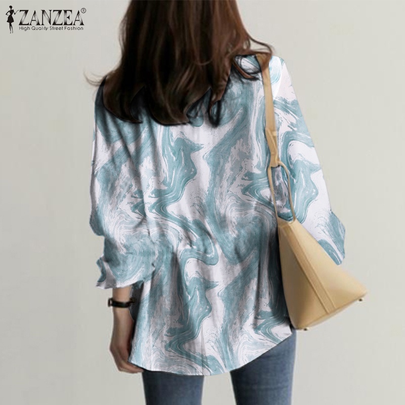 ZANZEA Áo Kiểu Tay Loe Dài Cổ Chữ V Rút Dây Eo Co Giãn Thời Trang Cho Nữ