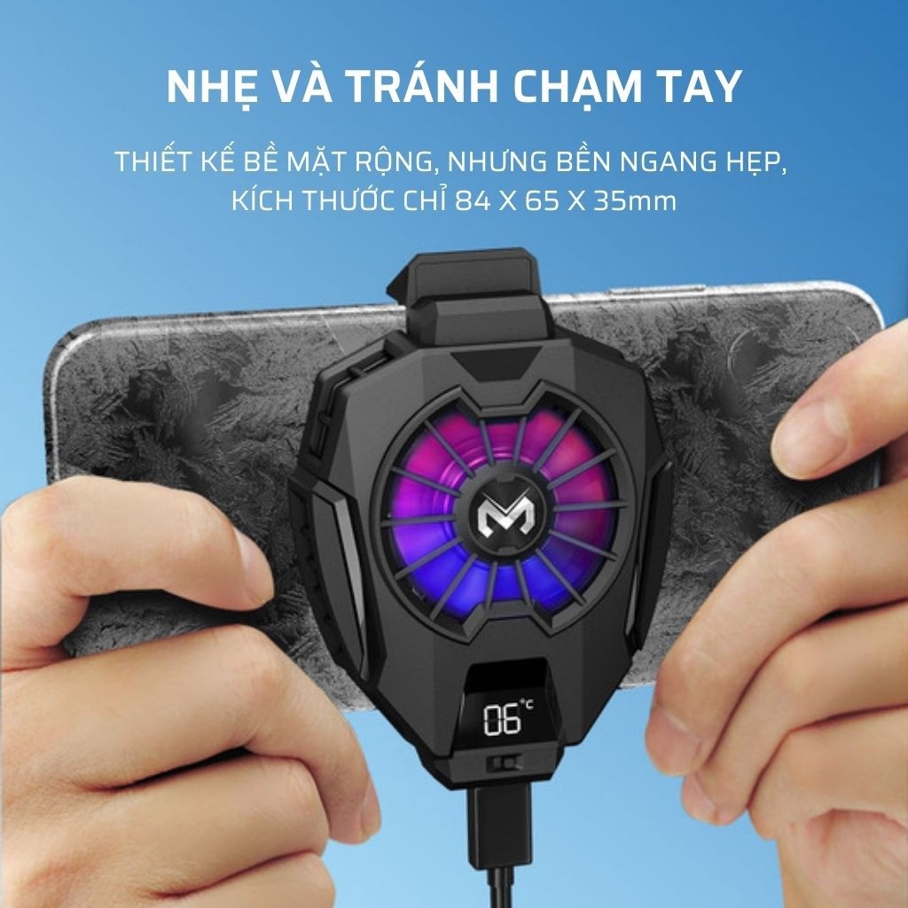 Quạt tản nhiệt điện thoại sò lạnh MEMO DL05 - Siêu lạnh, hiển thị nhiệt độ, LED RGB, Kẹp thu vào 2 chiều