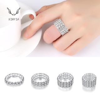 Nhẫn Bạc Hàn Quốc Co Giãn Đính Đá Zircon Một Hàng Một Hàng-XY1