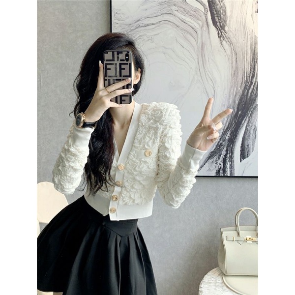 ÁO KHOÁC CARDIGAN CỔ CHỮ V XỐP NHĂN NỔI MÀU TRẮNG SỮA HOT HIT THU ĐÔNG 2021