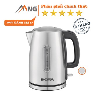Ấm đun nước siêu tốc inox EDra - EK1703 dung tích 1,7 lít tự động tắt khi sôi thép không gỉ có đèn báo đế xoay không dây