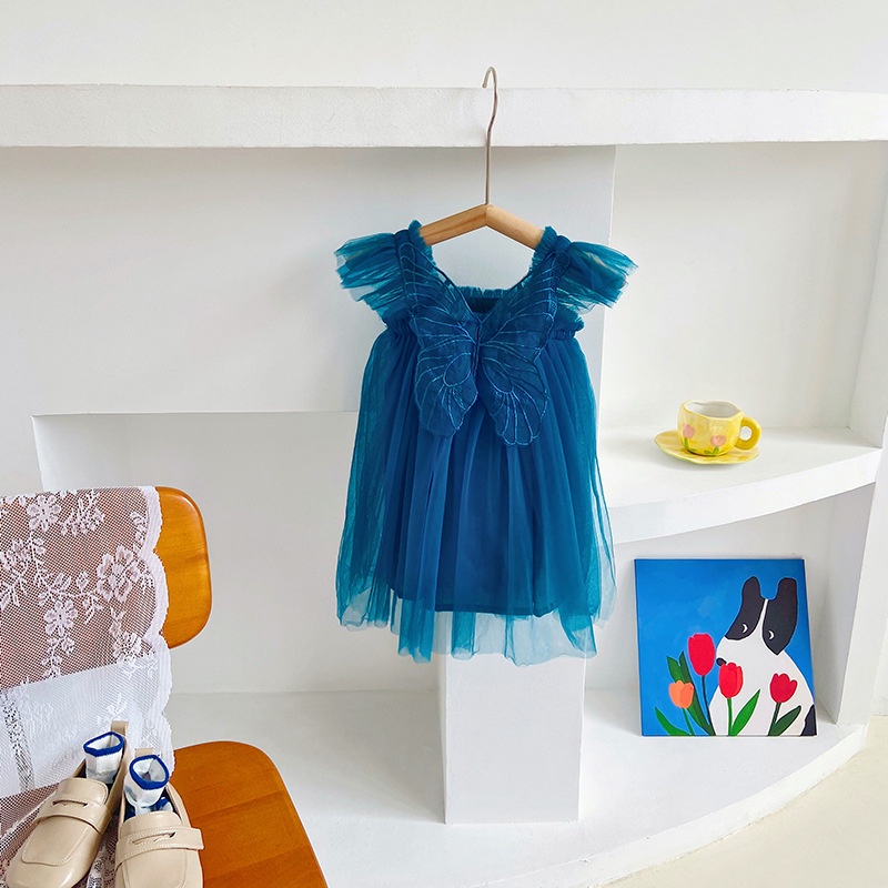 Đầm Lưới Công Chúa Họa Tiết Cánh Bướm Màu Sắc Kẹo Ngọt Thời Trang Mùa Hè Cho Bé Gái 2344