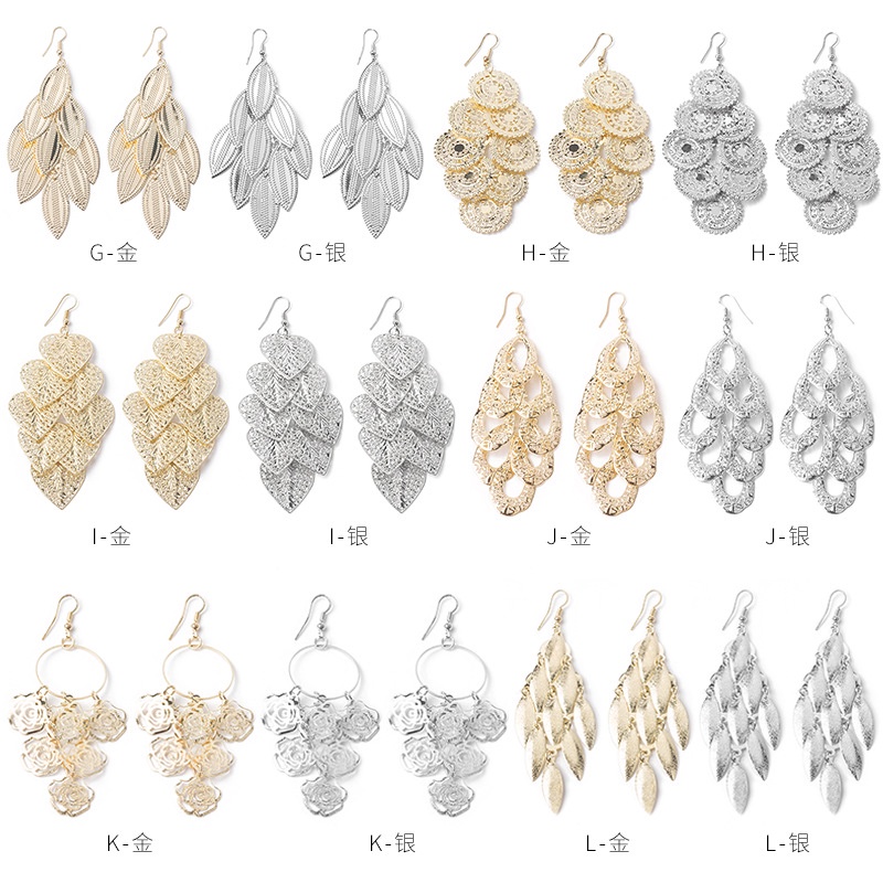 Bông Tai Chuỗi Dài Tua Rua Mặt Hình Lá / Trái Tim Phong Cách Âu Mỹ Độc Đáo