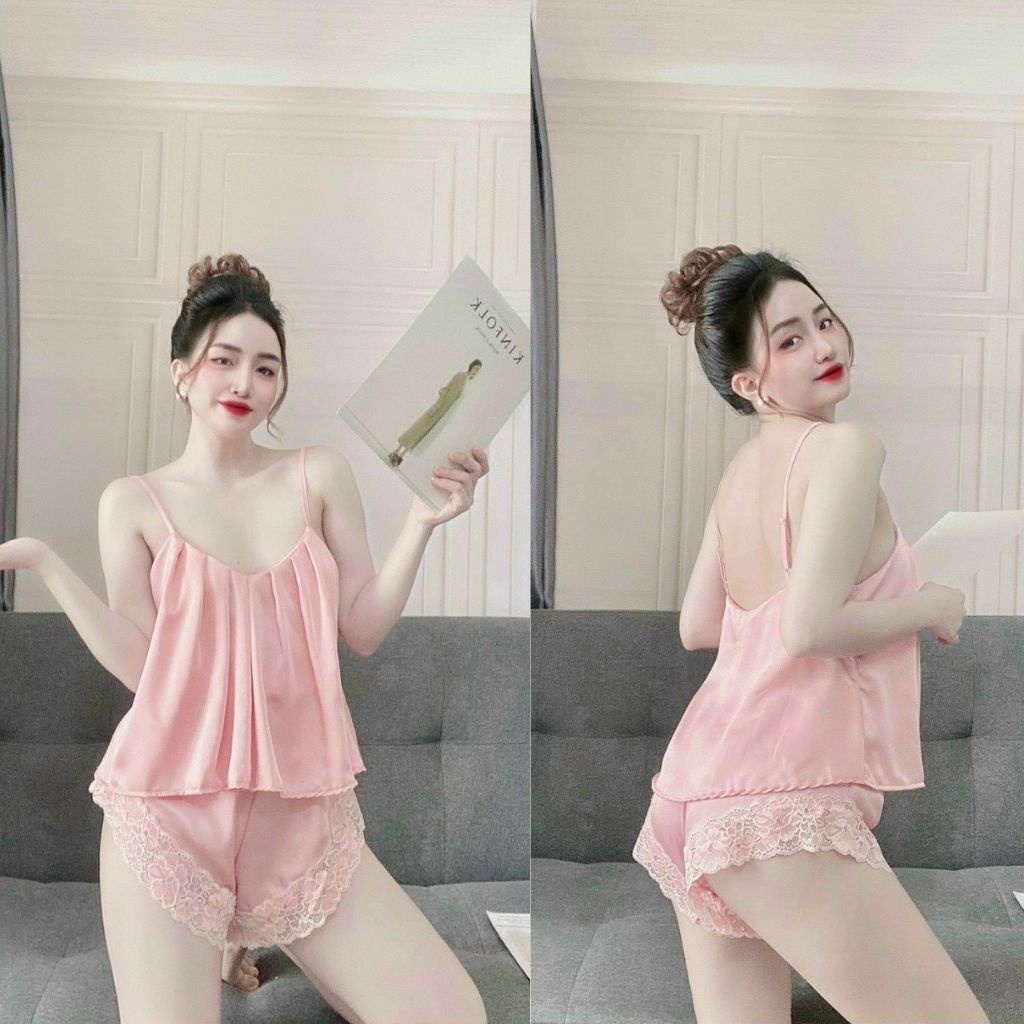 Đồ Ngủ Sexy, Đồ Ngủ Nữ Lụa Satin Cao Cấp Mềm mại xinh xắn &lt;65KG