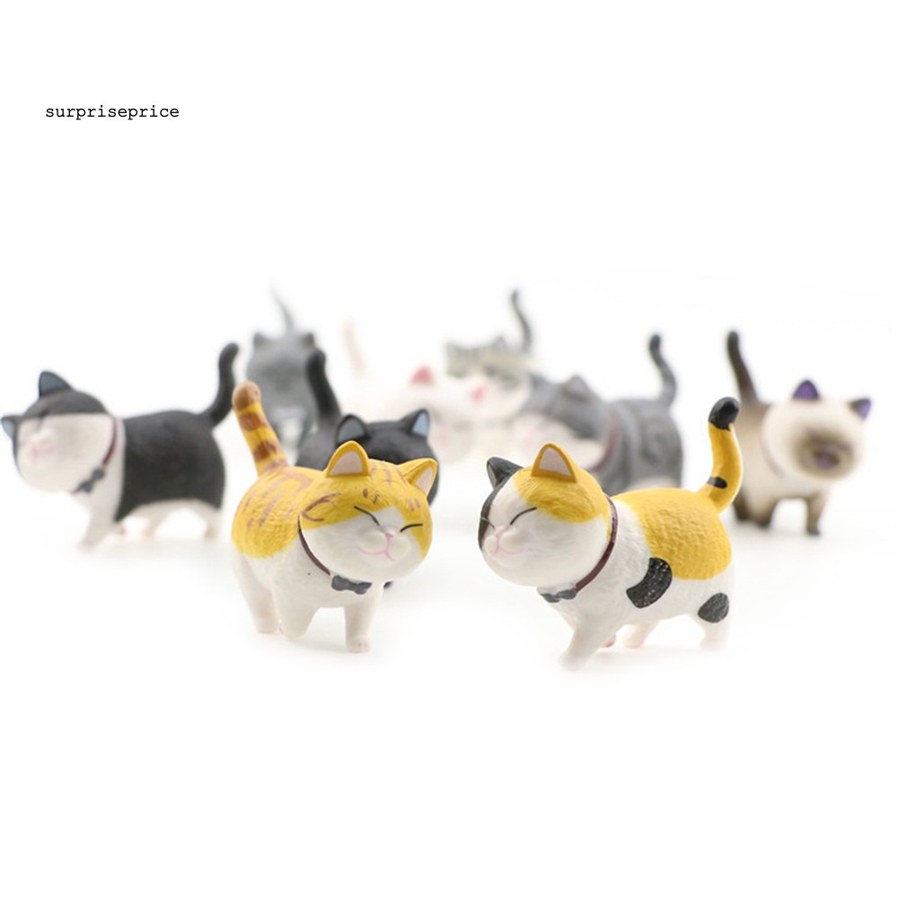Set 9 búp bê hình mèo dễ thương xoay đầu trang trí bàn làm việc/bánh kem làm quà cho trẻ em