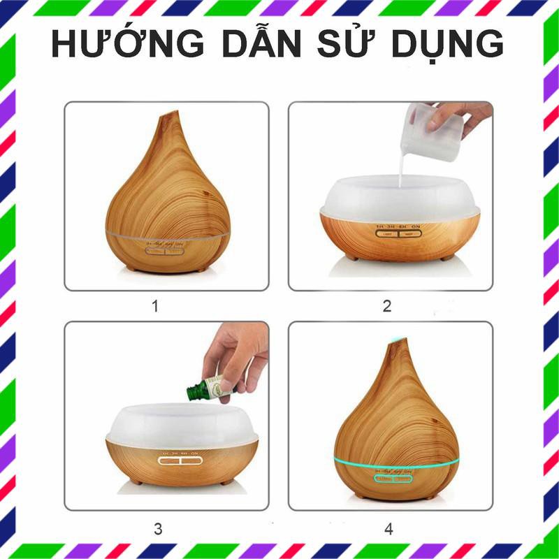 Máy khuếch tán tinh dầu 500ml phun sương tạo ẩm bằng công nghệ siêu âm dáng bình rượu vân gỗ sáng tối