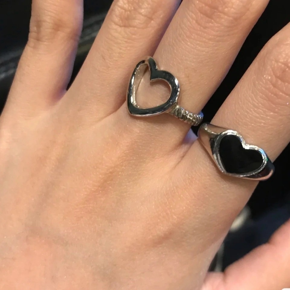 Nhẫn nữ Trái tim to mạ bạc 925 thời trang ULA shop nhẫn hở mặt trái tim to rỗng lấp lánh NĐ7